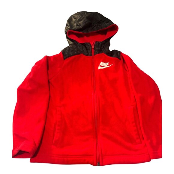 Nike Boys Zip-Up Hoodie Jacket Red & Black Polyester Blend Size S - Picture 1 of 4